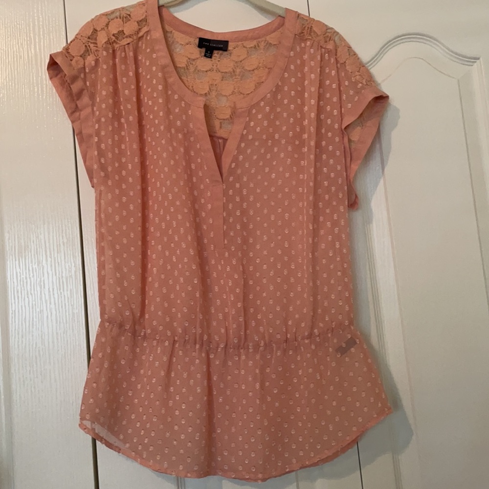 4/$25 Blush sheer overlay embroidered blouse in size small